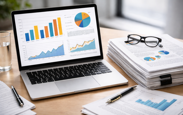 A computer screen showing graphs and charts