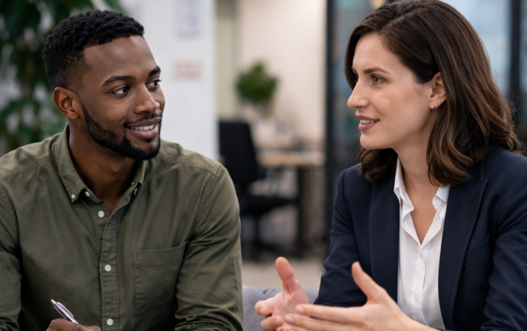 Two people in a mentoring session